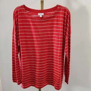 J.Jill Long Sleeve Striped Tee Womens Size Large Red White